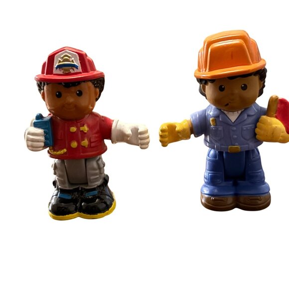 Vintage Fisher-Price Little People Poseable Firefighter & Construction Worker Fi - Picture 1 of 4
